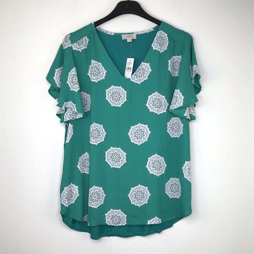 Loft Large Blouse V Neck Short Sleeve